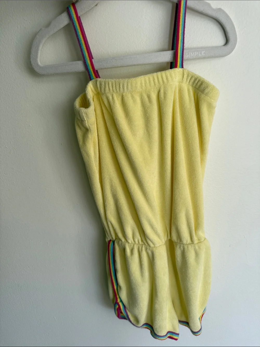 GAP Baby Yellow Terry Romper with Rainbow Strap Detail